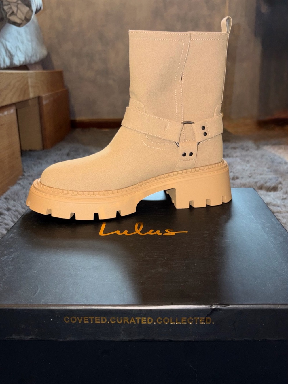 Lulu's Beige Taupe Chunky Lug Combat Boot